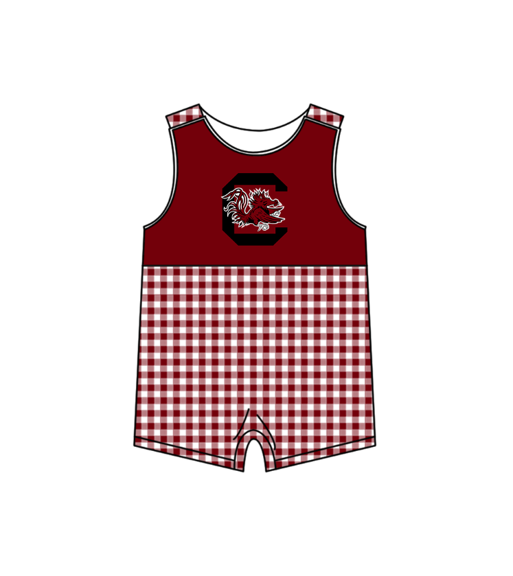 CUSTOM MOQ 5 Baby Boys Red Plaid C Summer Team Sleeveless Rompers