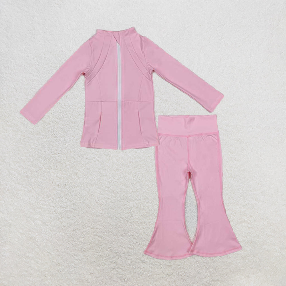 6.03  New Rts No Moq 8-9 Days By Air Arrived it Light Pink Long Sleeve Zipper Baby Girl Yoga Top And Pants Set Cute Infant Outfit for Girls Ages 2-12 Months