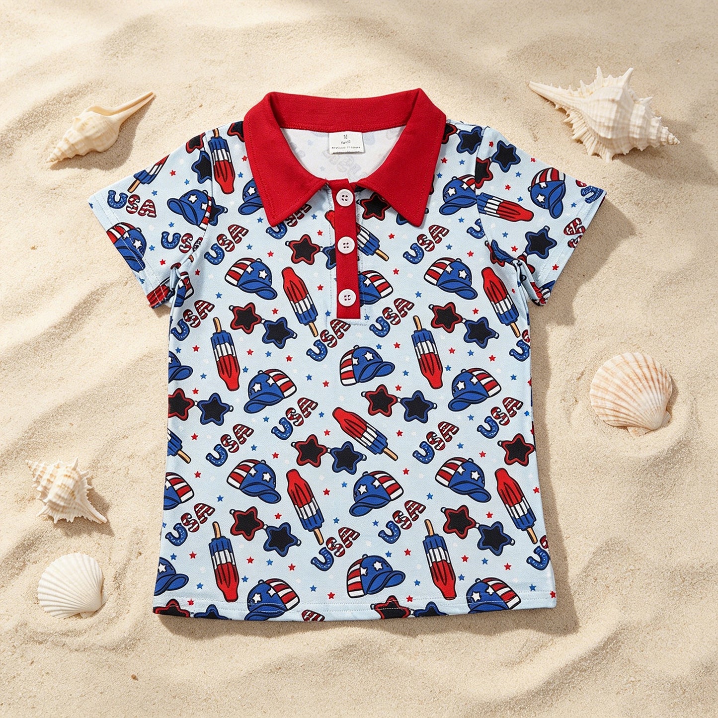 BT1767 RTS NO MOQ （In stock ）Short sleeves USA popsicle kids boys 4th of july polo shirt