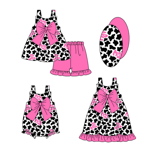 Straps moo cow bow tunic ruffle shorts girls clothing