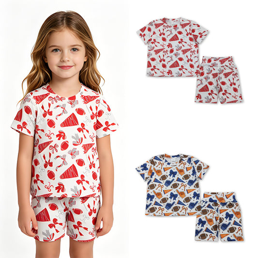 RTS Sibling bows gesture football girl short sleeve set