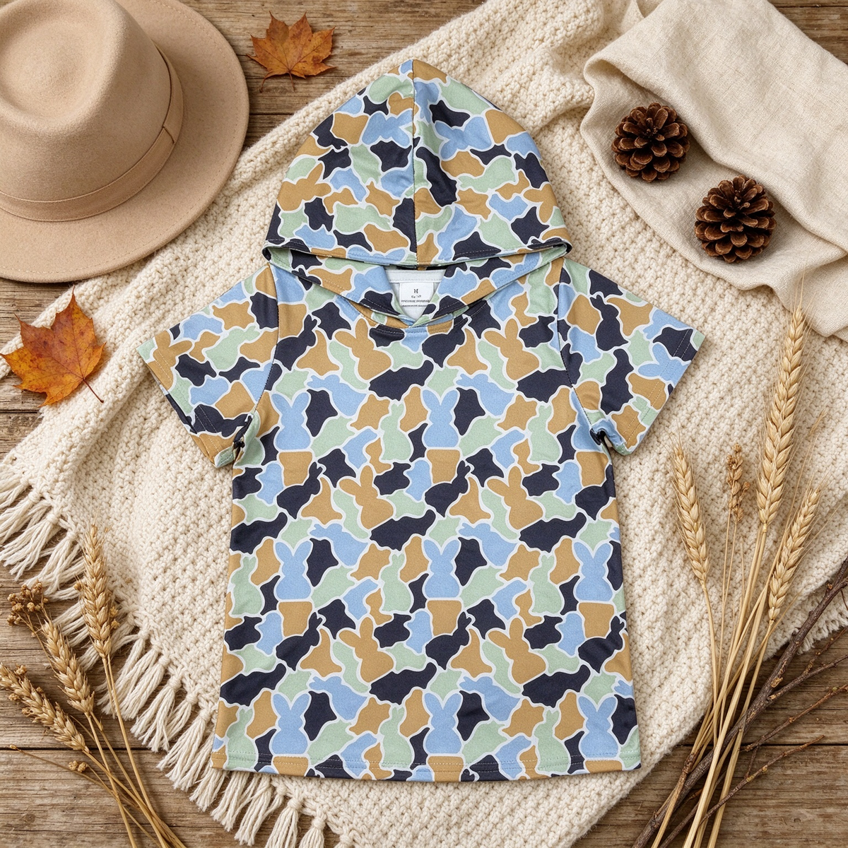 RTS NO MOQ （In stock）milk silk BT1963 Baby Boys Green Yellow Rabbits Camo Easter Short Sleeve Hoodies Shirt Top