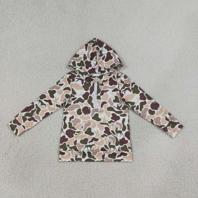 BT1852 RTS NO MOQ （In stock）Baby Girls Turkey Pumpkin Long Sleeve Top Flare Bell Pants OutfitBaby Boys Deer Dogs Ducks Camo Hunting Zip Pocket Hoodies Top