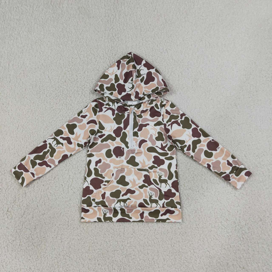 BT1852 RTS NO MOQ （In stock）Baby Girls Turkey Pumpkin Long Sleeve Top Flare Bell Pants OutfitBaby Boys Deer Dogs Ducks Camo Hunting Zip Pocket Hoodies Top