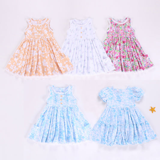 pre order Pink Floral Print Sleeveless Baby Girls Dress with Pockets Cute Summer Dress for Little Girls