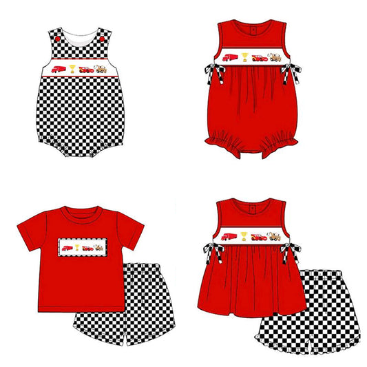 Baby Infant Boys and Girls  Racing Cars Checkered Rompers and Short suits preorder