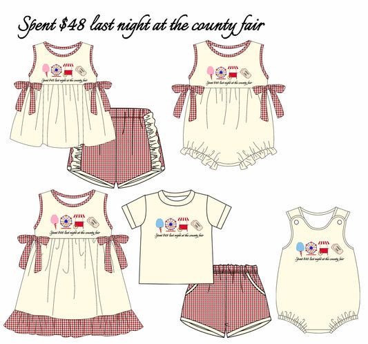 6.13 Pre order Baby Girls Baby Boys Summer Ice Cream Ferris Wheel Cart English Print Short Sleeve Plaid Shorts Suit Dress Climbing Clothes Suit