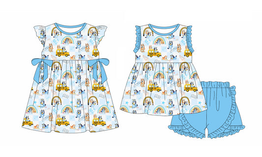 Dog pencil rainbow tunic shorts girls back to school clothes