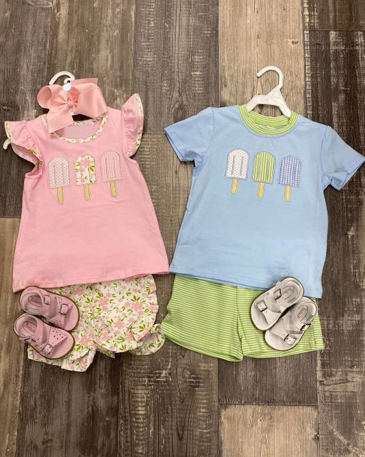 4.12 pre order Baby Boys Baby Girls Summer Popsicle Top Floral Shorts Outfit