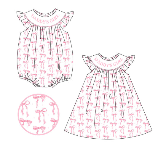 Daddy's Girl Pink Bow Baby Kids Summer Dresses Girls Clothing Floral Print Cotton Dress for Little Girls