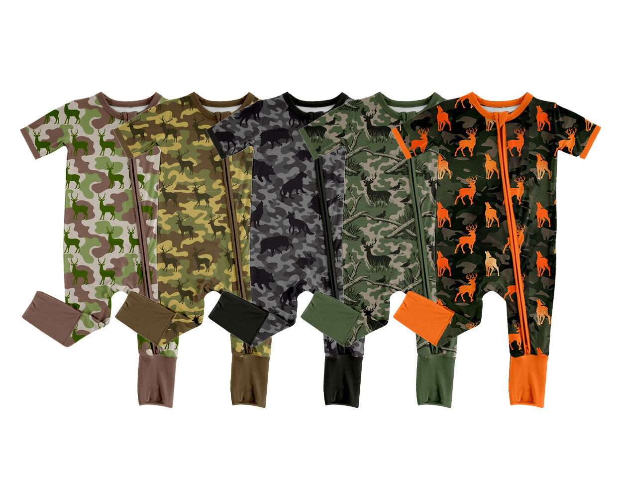 4.18 Pre Order No moq Baby Boys Southern Camo Deer Two Way Zip Convertible Hunting Rompers