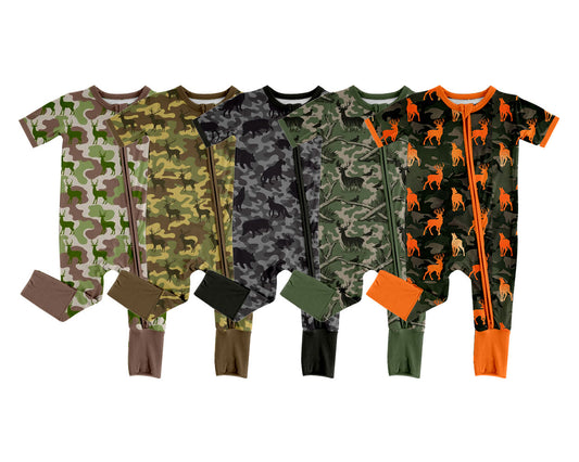 4.18 Pre Order No moq Baby Boys Southern Camo Deer Two Way Zip Convertible Hunting Rompers