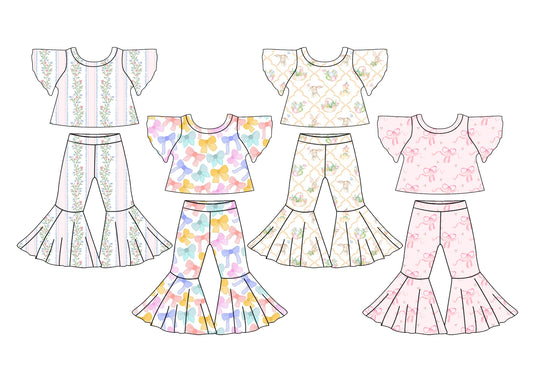 Baby Girls Floating Sleeve Shirt Flared Pants Clothes Set Mixed Sizes Pre-order