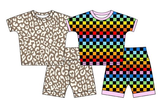 Kids Girls Short Sleeve Colorful Plaid Top Shorts Set - Vibrant Preppy Outfit for Young Fashionistas