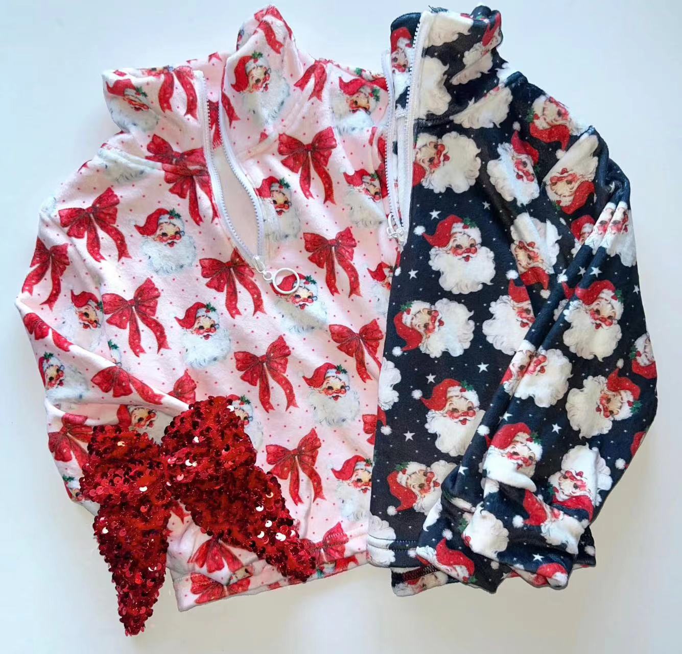 8.27  Pre order Kids Girls Black Santa Long Sleeve Christmas Pullover Sweatshirt Holiday Fashion Children's T-Shirt