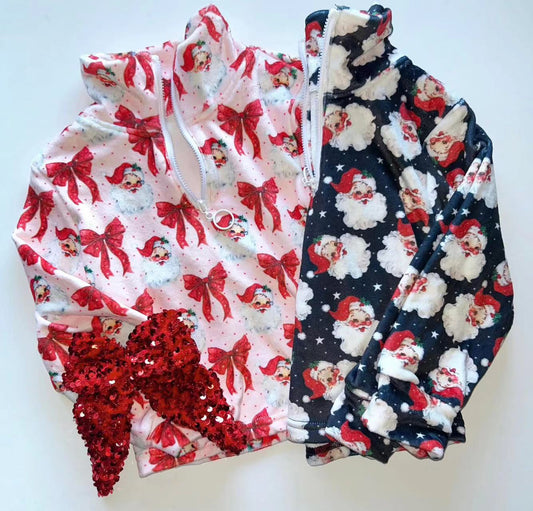 8.27  Pre order Kids Girls Black Santa Long Sleeve Christmas Pullover Sweatshirt Holiday Fashion Children's T-Shirt