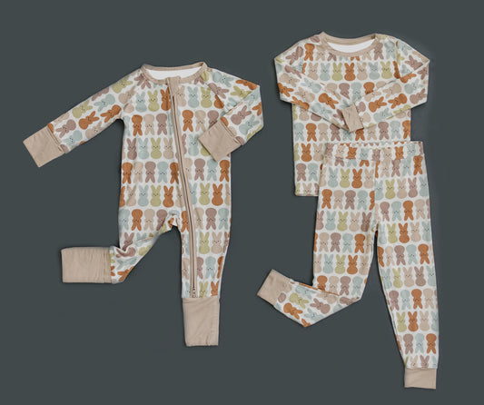 GLP2232+LR2142 Baby Girls Pink Easter Rabbits Top Pants Pajamas Clothing Sets  and long slssve  zip romperPreorder