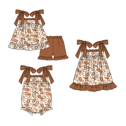 Baby Girls Western Boots Tunic Top Ruffle Shorts Clothes Sets
