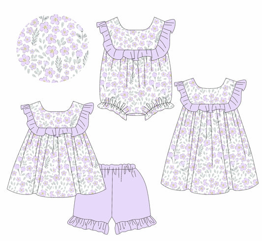 Lavender ruffle floral tunic shorts girls summer outfits