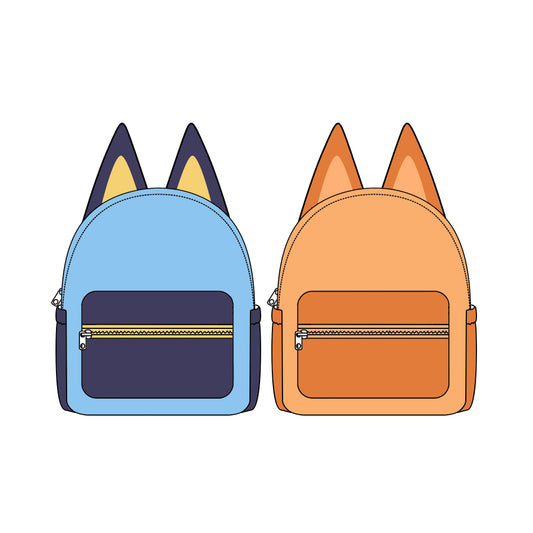 Ears blue dog print baby kids backpack