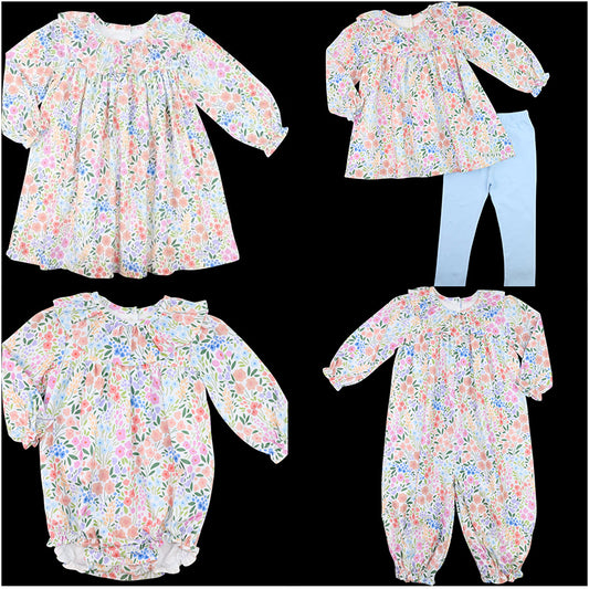 Baby Girl Spring Orange Flower Ruffle Mixed Four-Piece Set Pre-Order