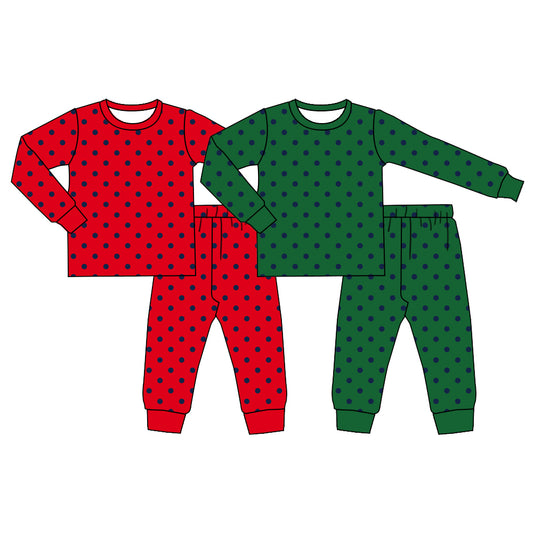 (Preorder new) No moq Toddler Kids Christmas Polka Dot Long Sleeve Crew Neck Top And Jogger Pants Pajama Set