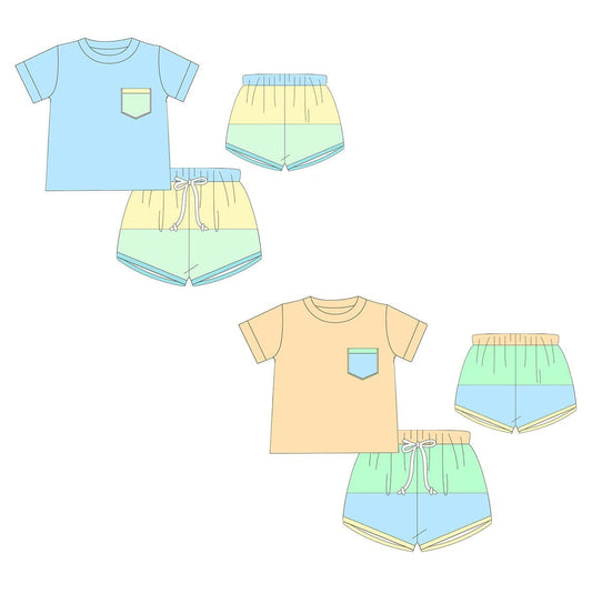 Baby Boys Yellow Short Sleeves Pocket Top Blue Aqua Short Set