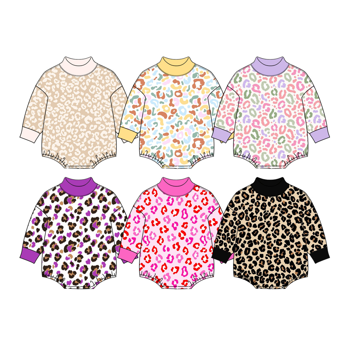 (Preorder new) No moq High Neck Baby Girls Leopard Print Bubble Romper Fall Long Sleeve Outfit