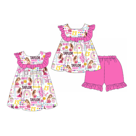 Pink ruffle rainbow butterfly tunic shorts singer girls clothing