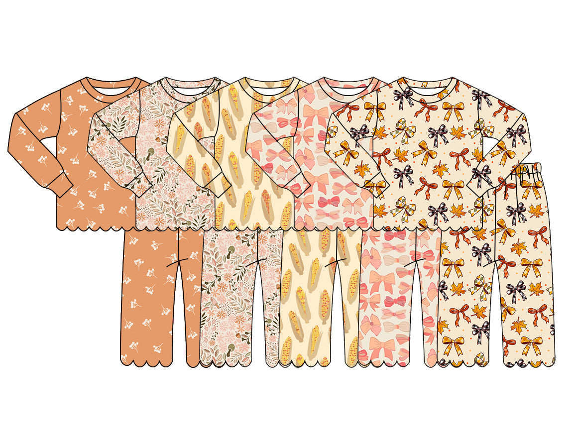 4.14 Pre order No Moq Baby Girls Long Sleeve Flowers Top Pants Scallop Pajamas Clothes Sets