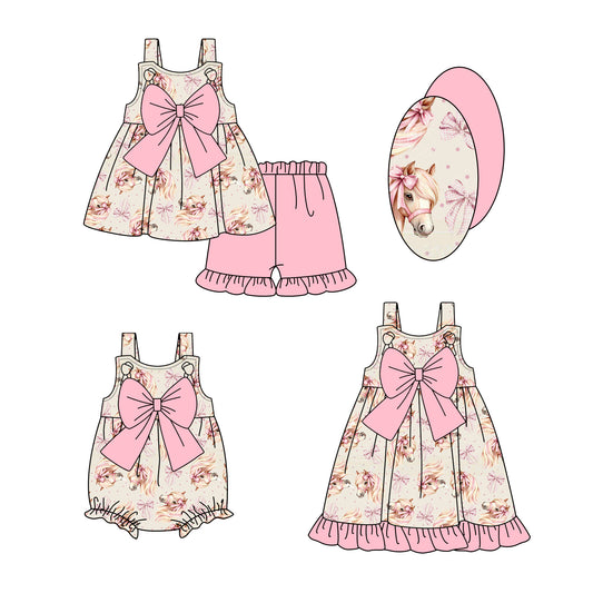 Baby Girls Peach Strap Bows Horses Tunic Ruffle Short Set