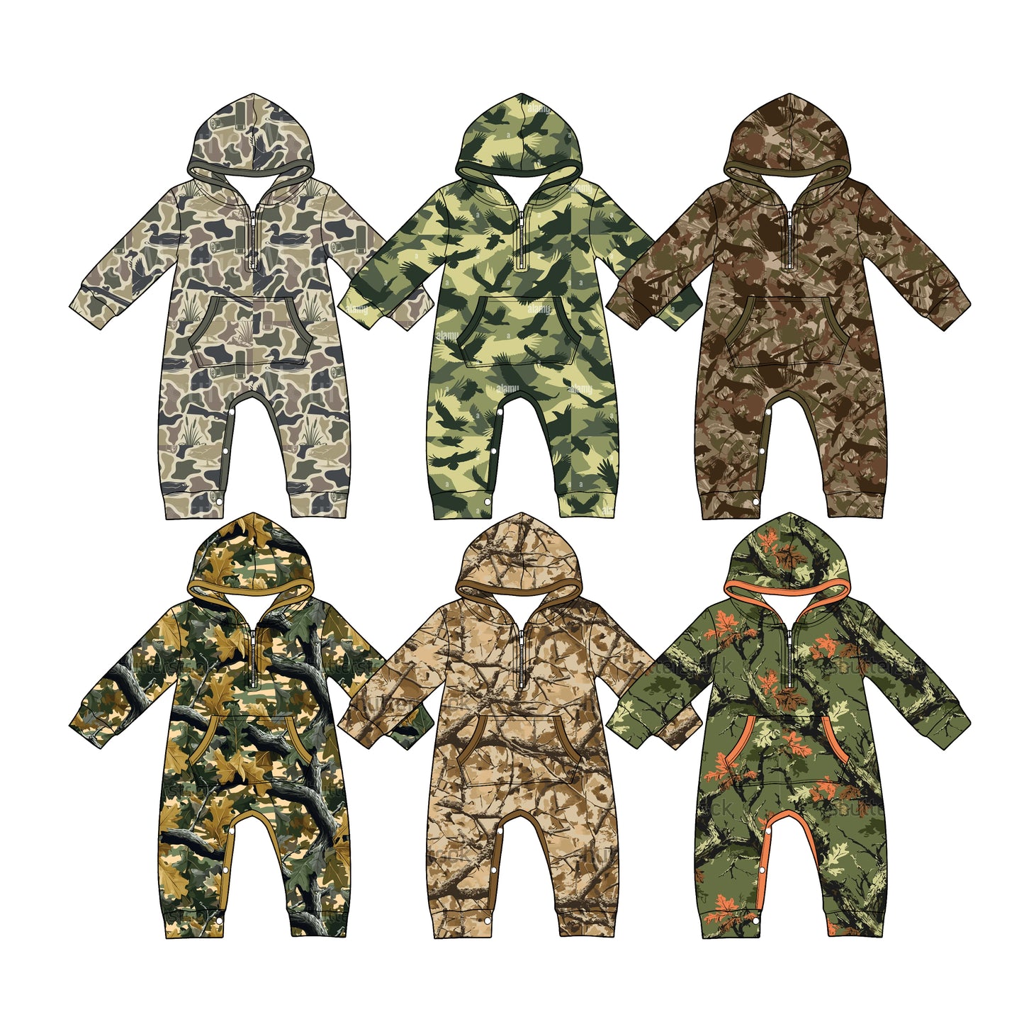 4.22 Pre Order No moq Baby Boys Soft Camouflage Long Sleeve Zipper Romper