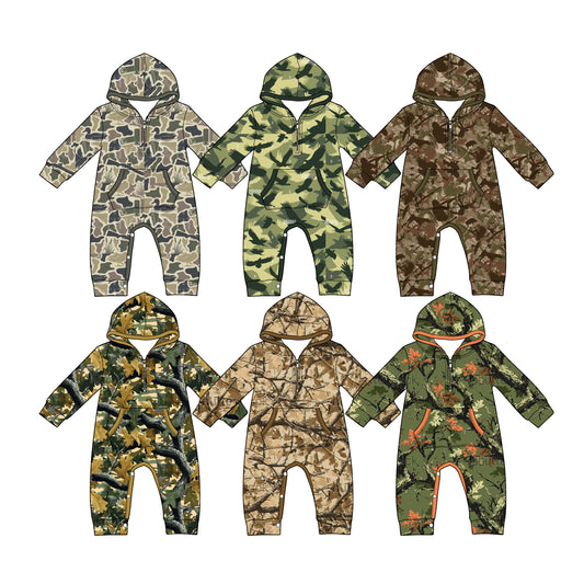 4.22 Pre Order No moq Baby Boys Soft Camouflage Long Sleeve Zipper Romper