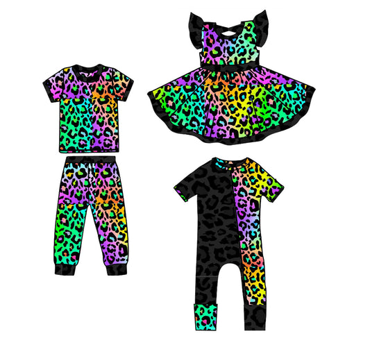 Colorful Leopard Print Short Sleeve Pajamas for Baby Kids Comfortable Sleepwear Soft Polyester Clothing