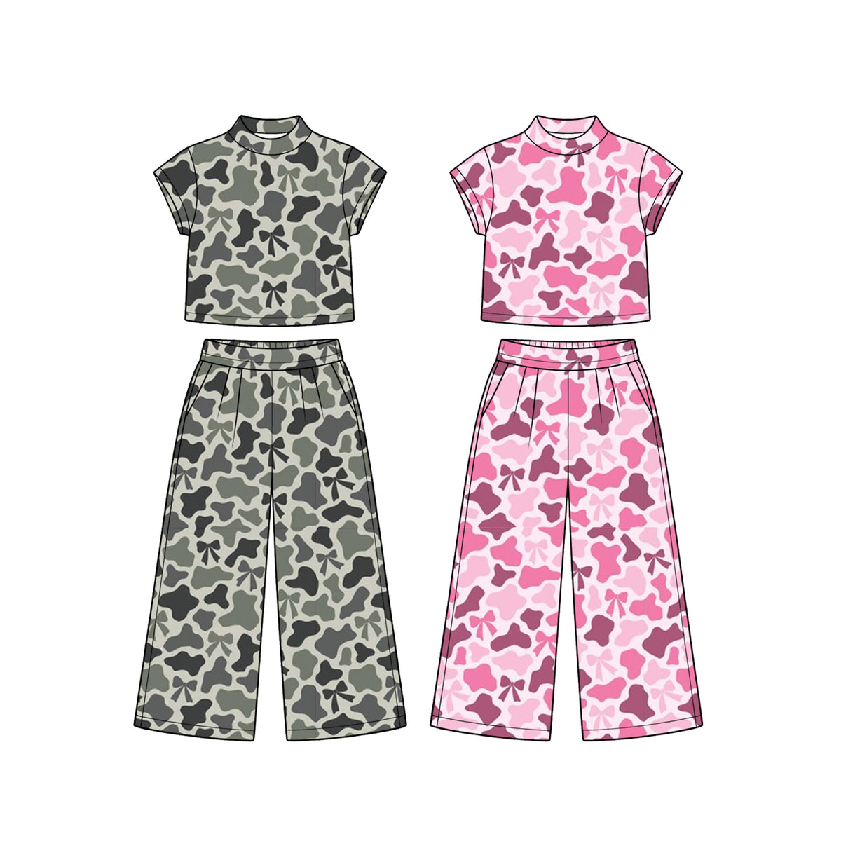 (Preorder new) No moq Baby Girls Camo Print Top And Wide Leg Pants Casual Sets