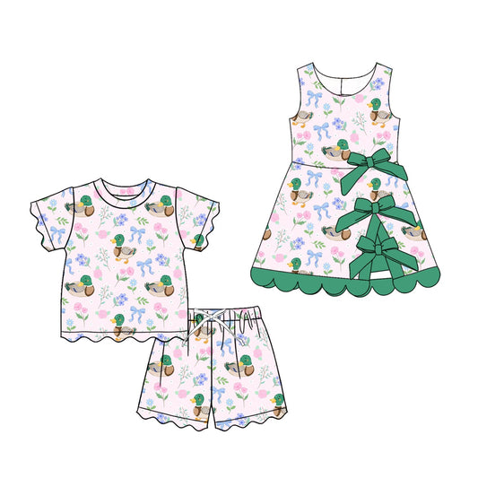 4.9 Pre order No Moq Baby Girls Ducks Flowers Bows Top Short Scallop Clothes Sets and  Yoga Active Short Knee Length Dress