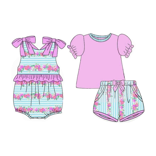 Kids Girls Floral Short Sleeve Pink Top Outfit Floral Shorts Set for Little Girls Ages 4-12