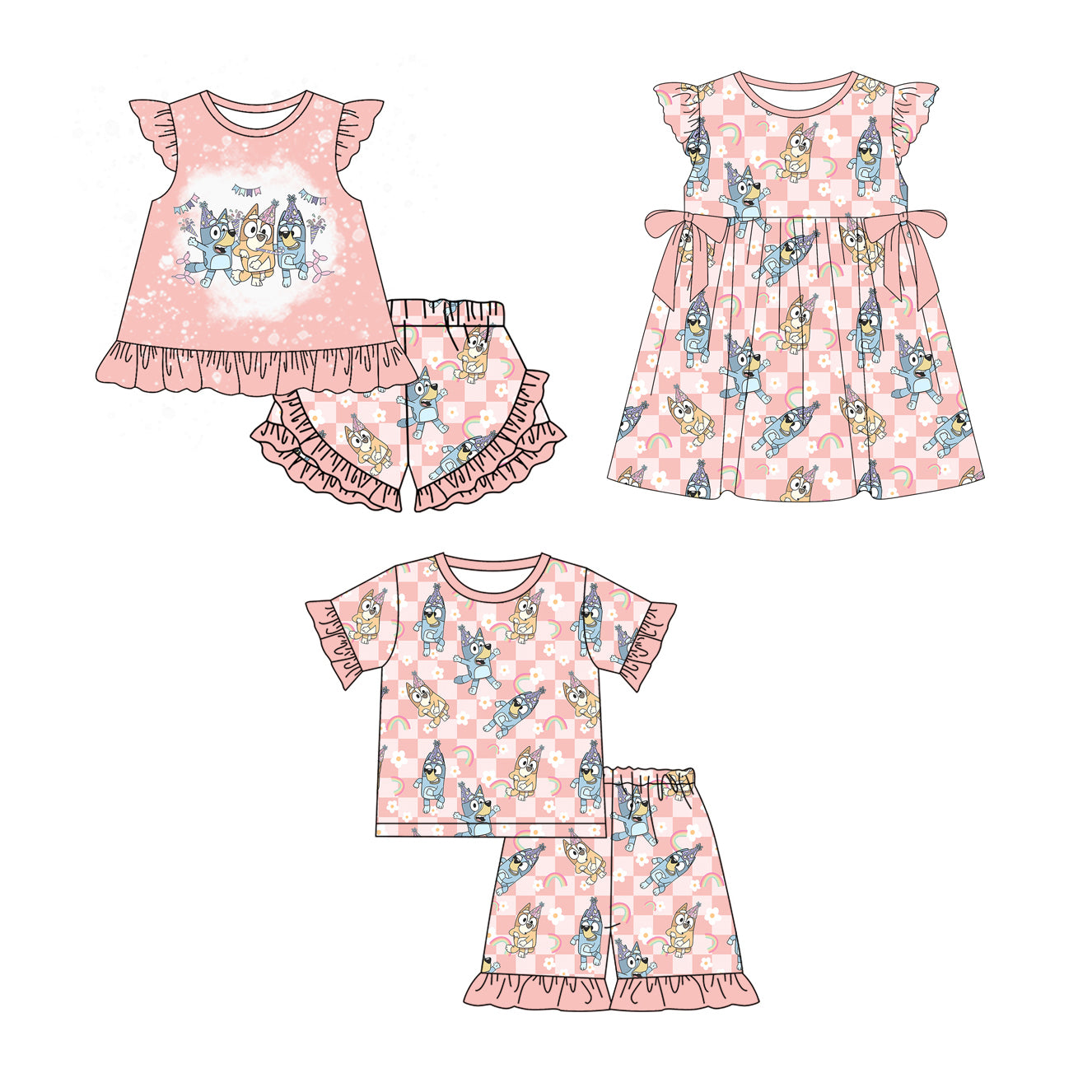 Flutter sleeves dog plaid Happy Birthday girls outfits
