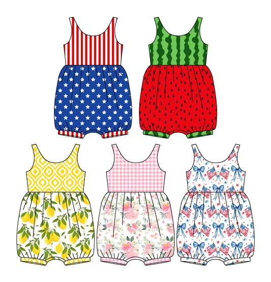 Baby Infant Girls Pink Checkered Flowers Sleeveless Rompers