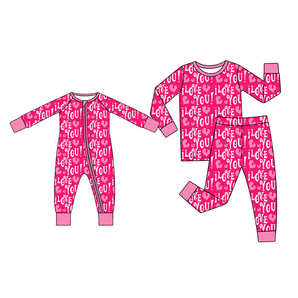 (Preorder new) No moq Baby Girls Pink I Love You Heart Long Sleeve Family Matching Valentine Pajamas Sets