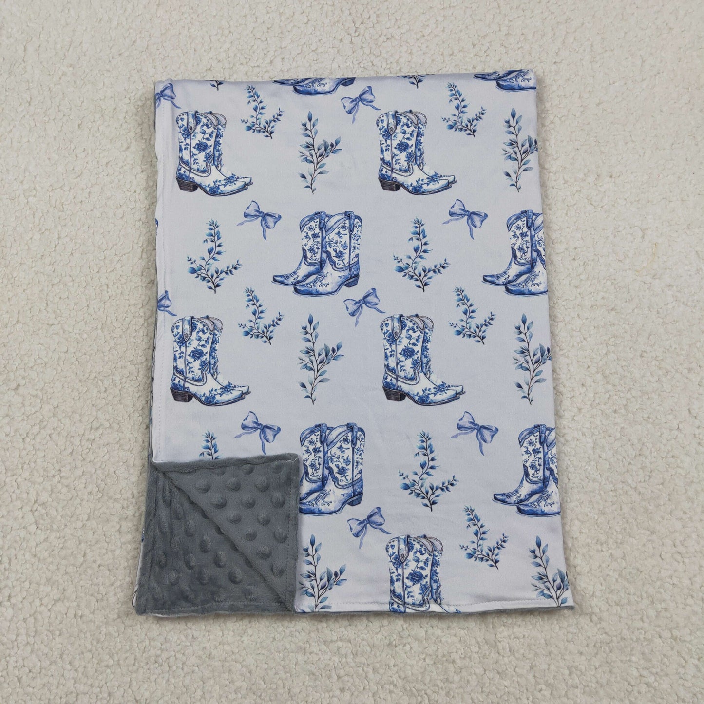 BL0229 RTS NO MOQ （In stock）Baby Kids Blue Boots Bows Western Blankets