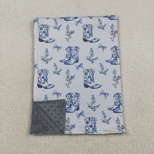 BL0229 RTS NO MOQ （In stock）Baby Kids Blue Boots Bows Western Blankets