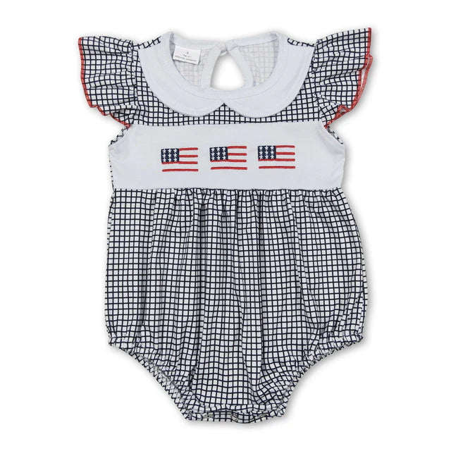 RTS Sibling Strap flag baby girls 4th of july romper