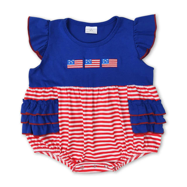 RTS Sibling Strap flag baby girls 4th of july romper