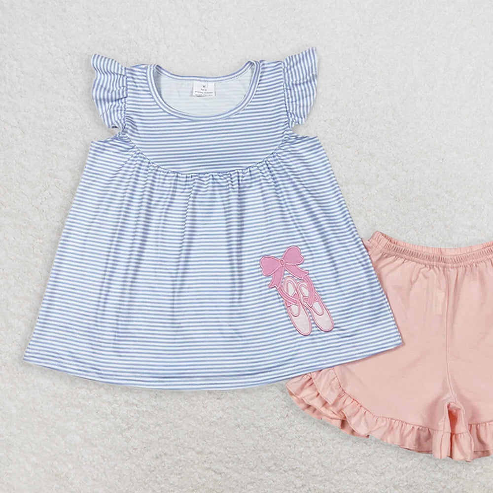 GSSO0582RTS NO MOQ Baby Girls Summer Outfits Baby Girls Dance Shoes Ballet Design Rompers Dresses Clothes Sets