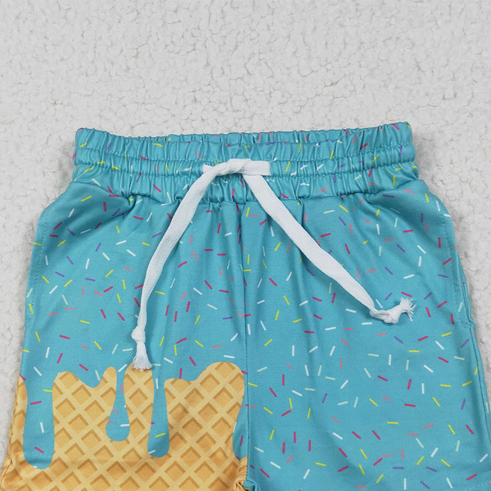 RTS NO MOQ （In stock）SS0623 Baby Girls Summer Shorts Baby Girls Teal Ice Cream Drip Summer Shorts Bottoms