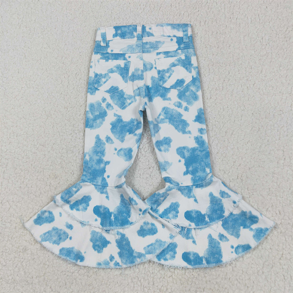 7.06 P0762 RTS NO MOQ Baby Girls Denim Pants Baby Girls Blue And White Flared Denim Pants Infant Casual Wide Leg Jeans