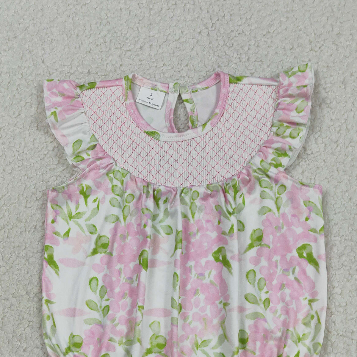 3.17 RTS NO MOQ （In stock）SR3805 Children's Fashion Romper Baby Girls Smocked Checked Colorful Flowers Ruffle Rompers