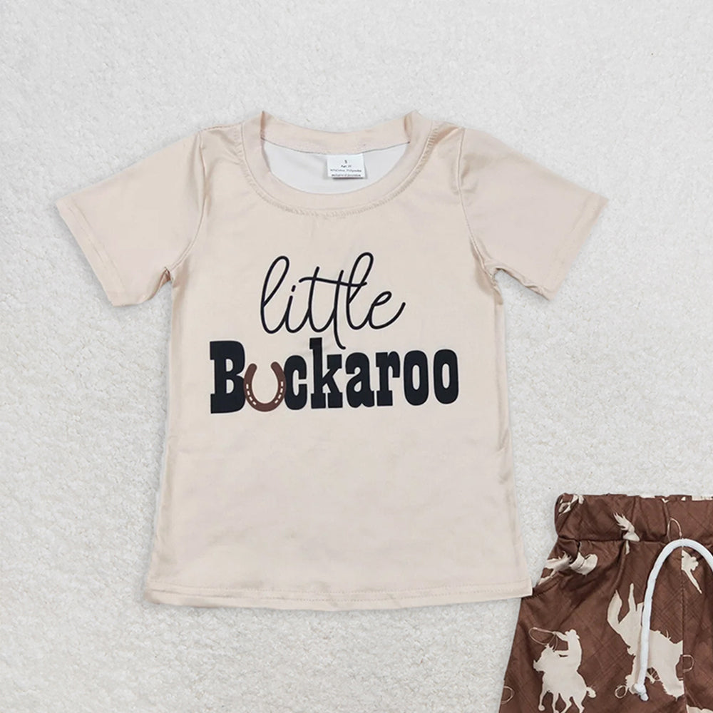 BSSO0229 RTS NO MOQ Baby Boys Summer Boys Outfits Baby Boys Rodeo Brown Shorts Sets