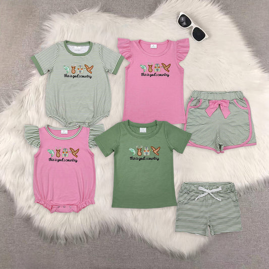 8.16 RTS Sibling This is god's country fish deer duck top shorts boys clothes rompers